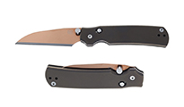 Sandrin Roma Tungsten Carbide Polished Bronze PVD Wharncliffe Blade Dark Bronze Contoured Titanium Handles Reversible Damascus Clip by Unknown
